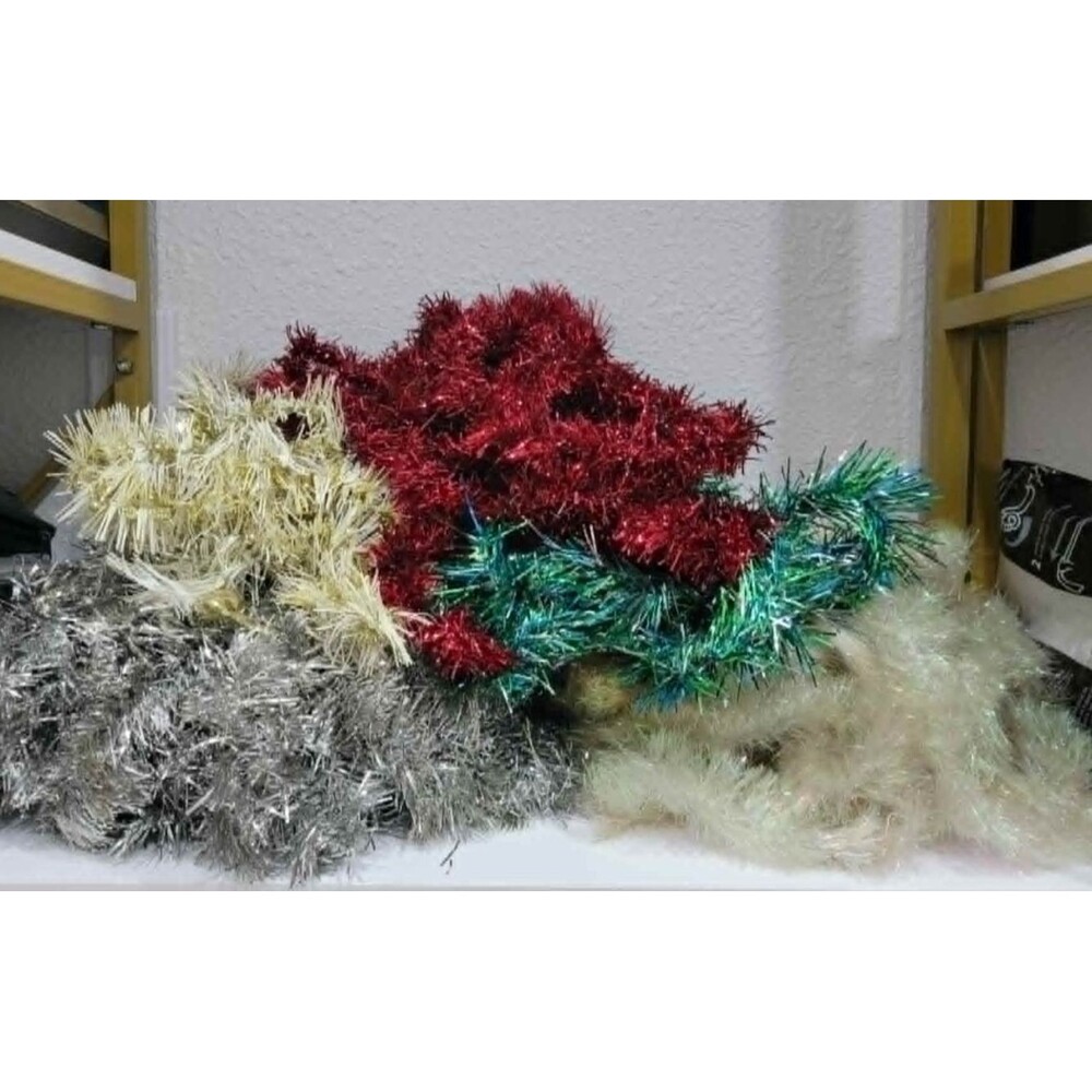 Vintage Lot Of metallic Christmas tinsel garlands gold, white, Iridescent, Green